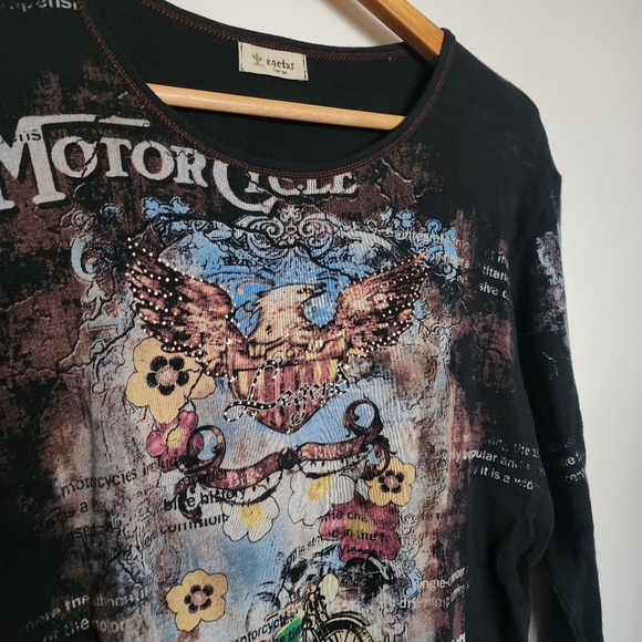 Y2k Motorcycle print bedazzled vintage made top - Picture 6 of 6